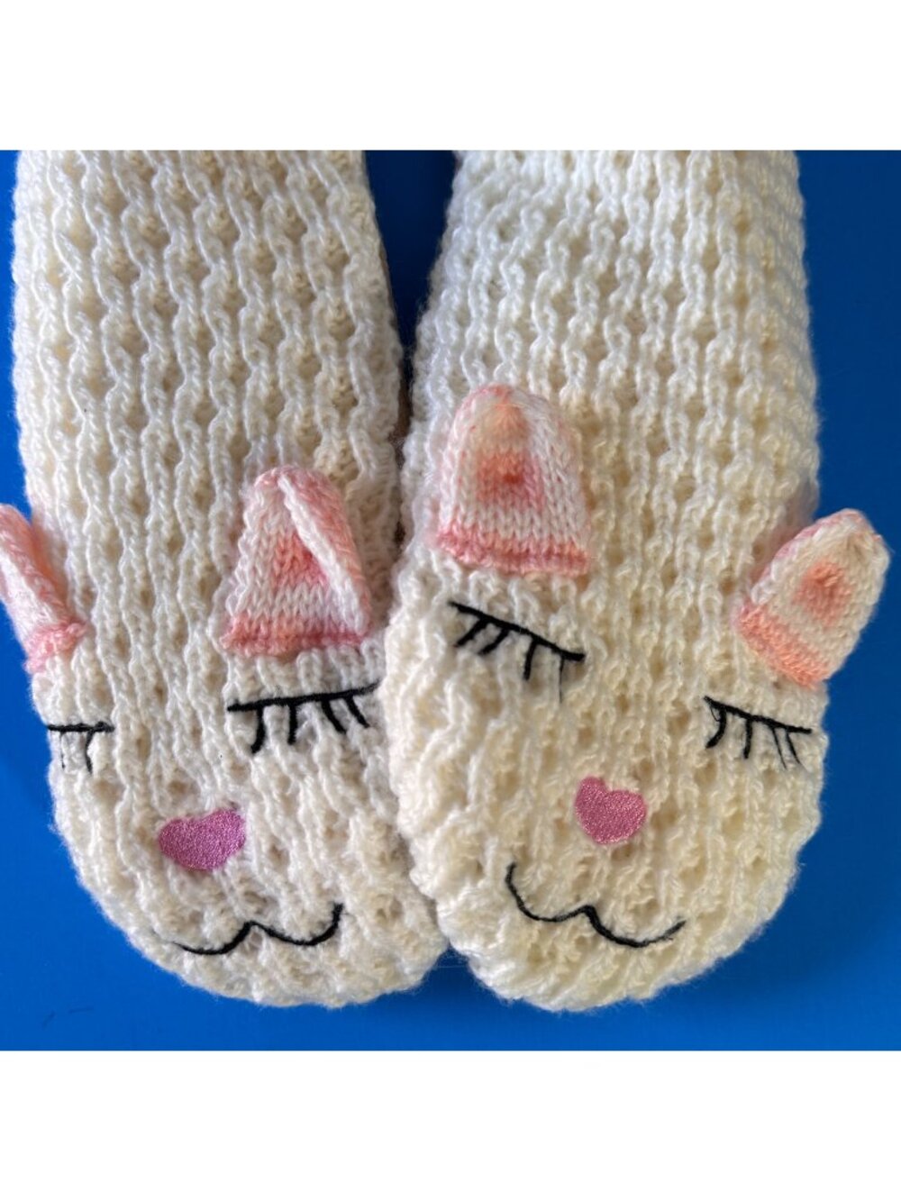 Cute Cozy Just Cozy Knit Slipper Socks Llama Face Design Small Medium 5-8 Ladies